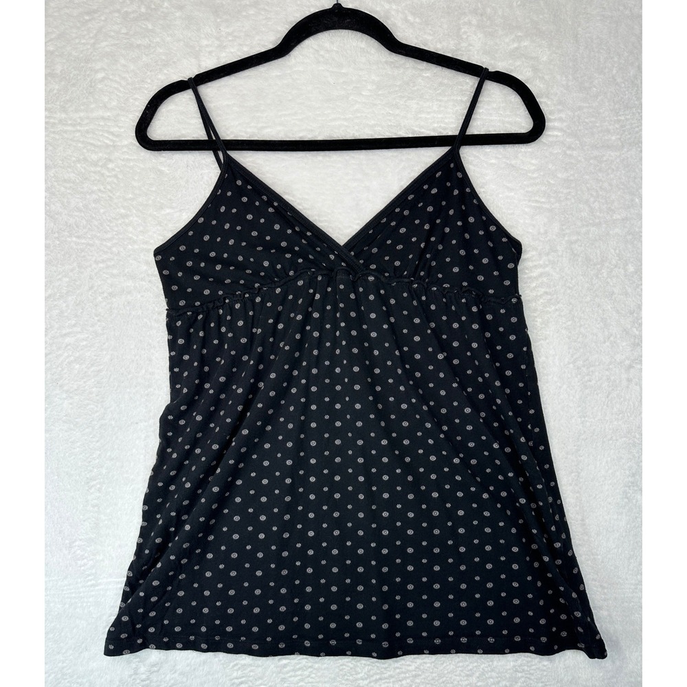 Love By Design Y2K Cami Top Women Large Black Floral Cotton Adjustable Straps